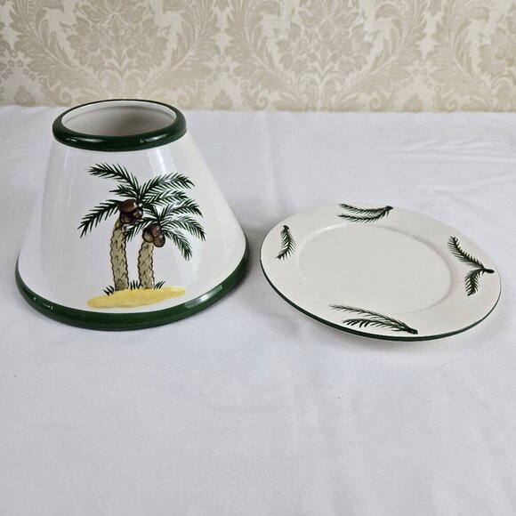 Palm Tree Themed Ceramic Jarred Candle Topper or Shade and Plate - Picture 1 of 13